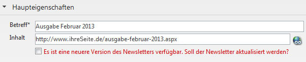 TWT Publisher Content Management System: Haupteigenschaften des Newsletters