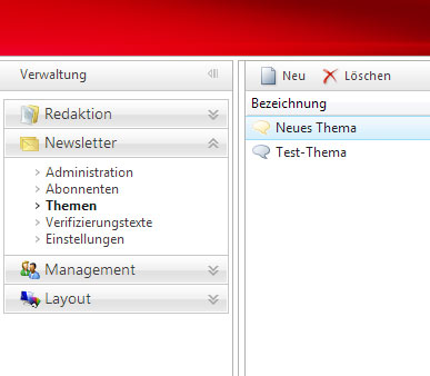 TWT Publisher Content Management System: Newsletter Themen