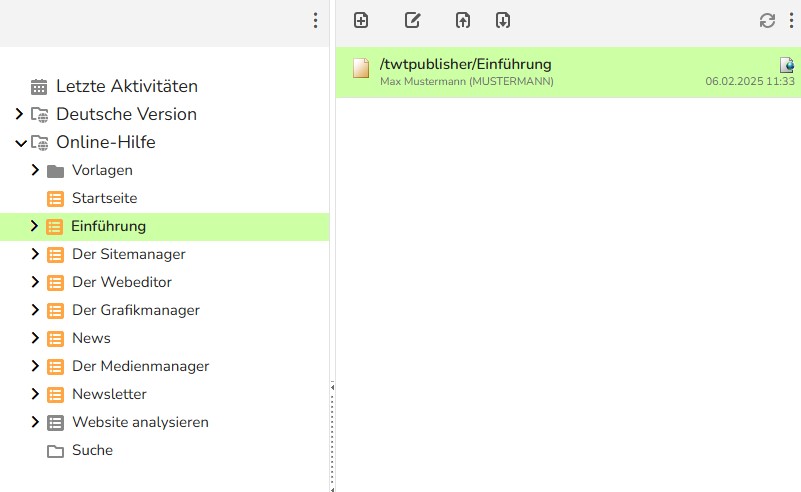 TWT Publisher Content Management System: Arbeitsoberfläche Seiteneigenschaften