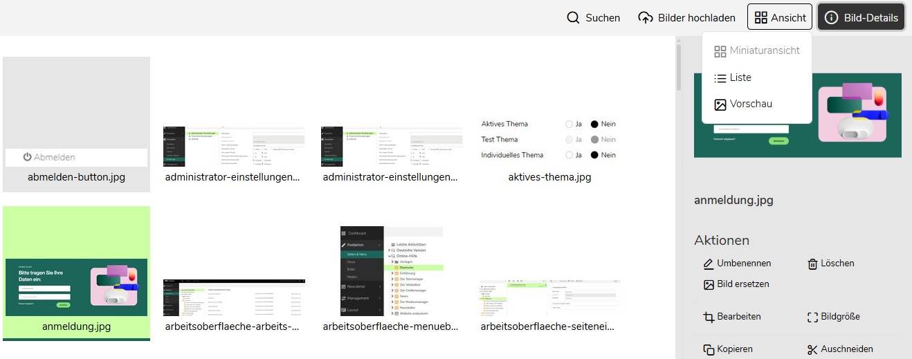 TWT Publisher Content Management System: Miniaturansicht der Bilder im Grafikmanager