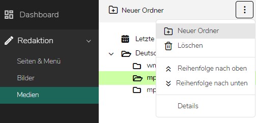 TWT Publisher Content Management System: Anlegen eines neuen Ordners im Medienmanager