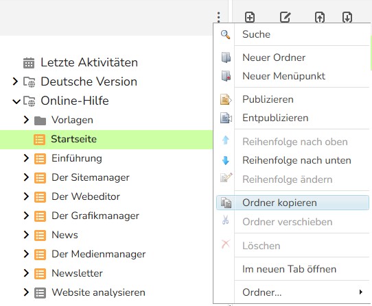 TWT Publisher Content Management System: Menüordner kopieren