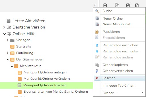 TWT Publisher Content Management System: Löschung eines Menüpunktes