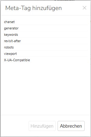 TWT Publisher Content Management System: Meta-Tag hinzufügen