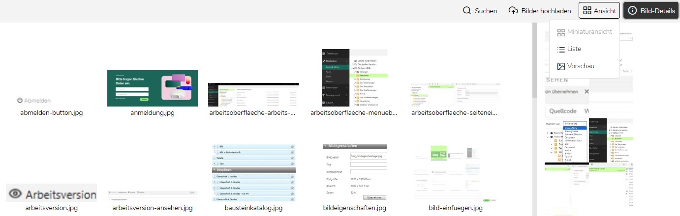 TWT Publisher Content Management System: Miniaturansicht der Bilder im Grafikmanager
