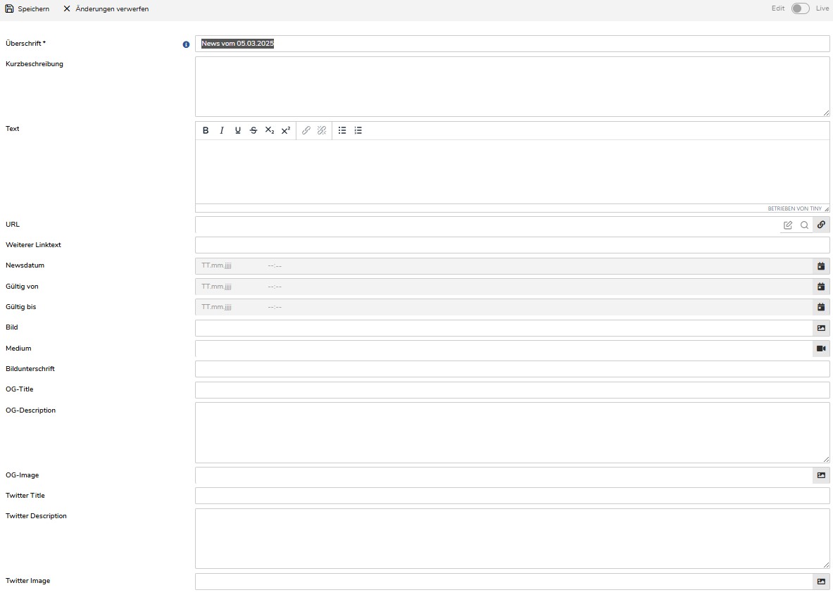 TWT Publisher Content Management System: Erstellung eines Newseintrages
