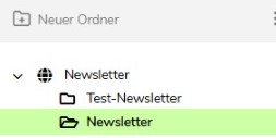 TWT Publisher Content Management System: Menübaumansicht der Newsletter