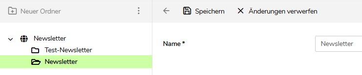 TWT Publisher Content Management System: Anlegen eines Ordners im Newslettermodul