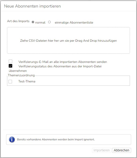 TWT Publisher Content Management System: Importieren von Abonnenten
