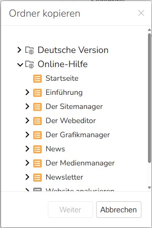 TWT Publisher Content Management System: Menüordner kopieren