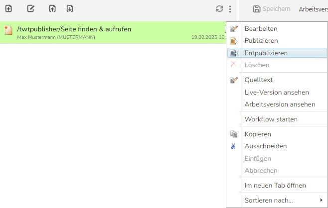 TWT Publisher Content Management System: Entpublizierungssvorgang