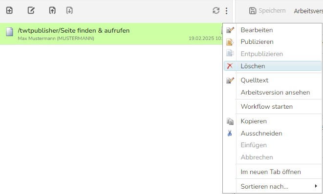 TWT Publisher Content Management System: Löschung einer Seite
