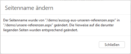 TWT Publisher Content Management System: Erfolgreiche Änderung des Seitennamens