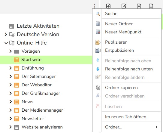 TWT Publisher Content Management System: Reihenfolge der Menüpunkte ändern