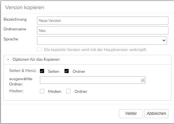 TWT Publisher Content Management System: Optionen des Kopiervorgangs