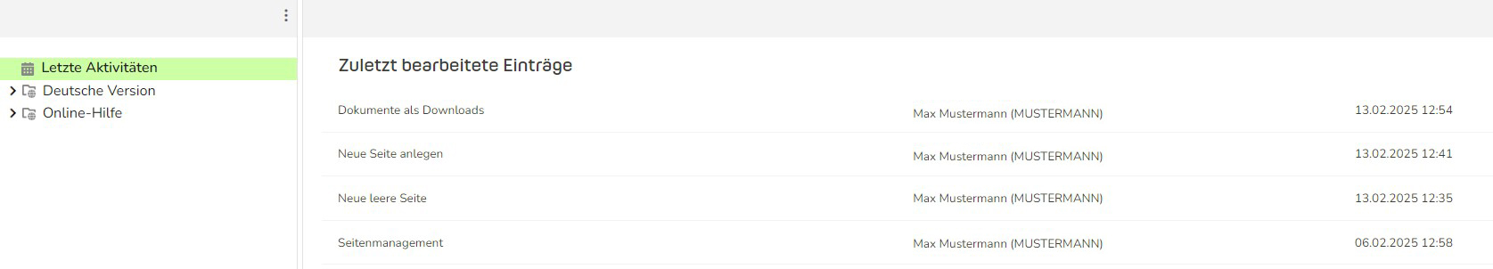 TWT Publisher Content Management System: Letzte Aktivitäten